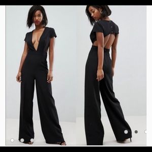ASOS Deep/plunge V Snap Back Detail Open Back Wide Leg Jumpsuit.